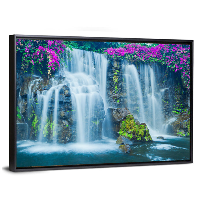 Hawaiian Blue Waterfall Scene Wall Art as a framed canvas