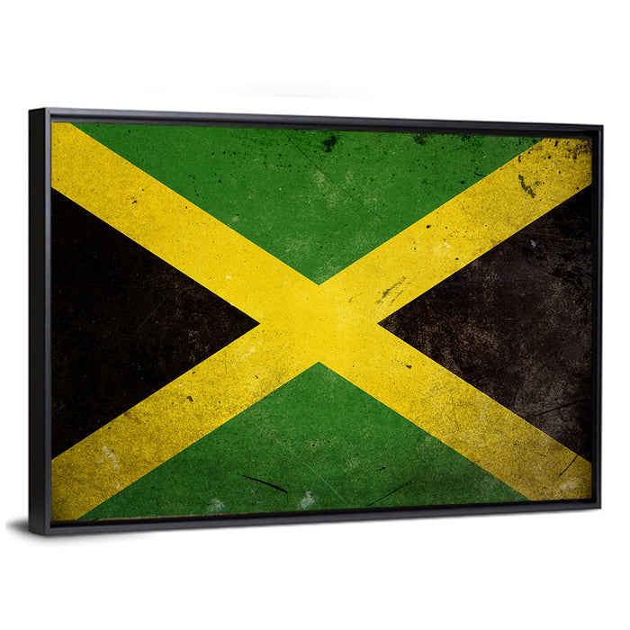 Distressed Jamaican Flag Wall Art as a framed canvas