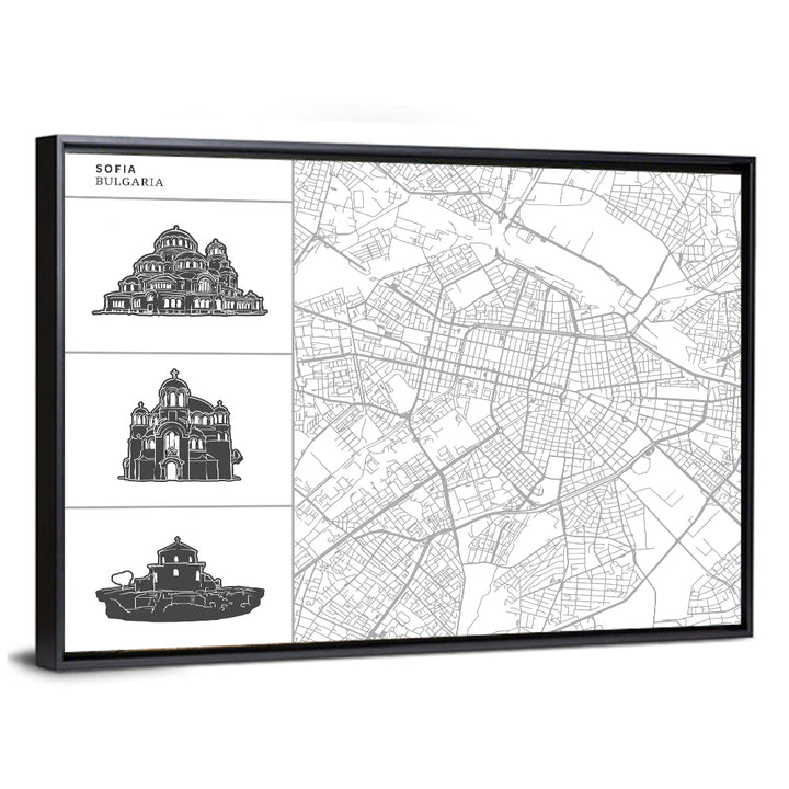 Sofia Map with Cathedral Illustrations Wall Art