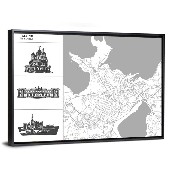 Tallinn Map with Cathedral and Palace Wall Art
