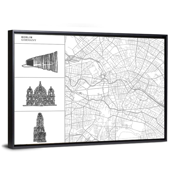 Berlin Map Line Wall Art as a framed canvas