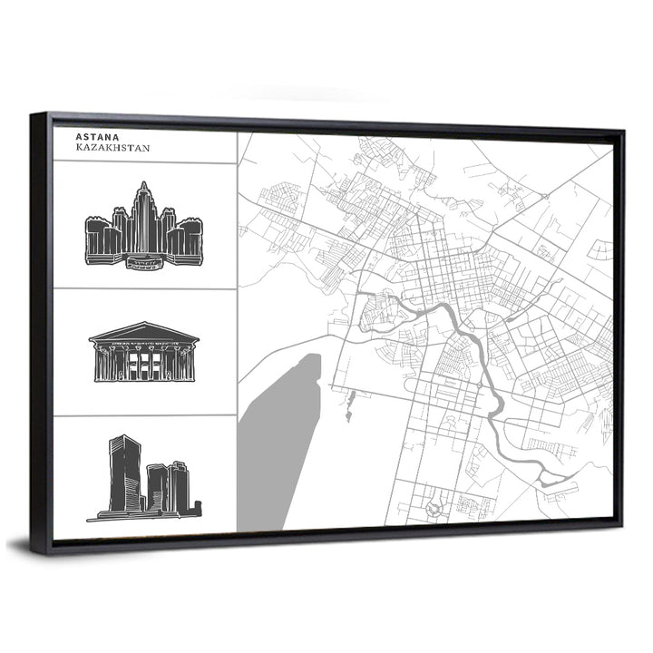 Astana Map with Landmarks Wall Art