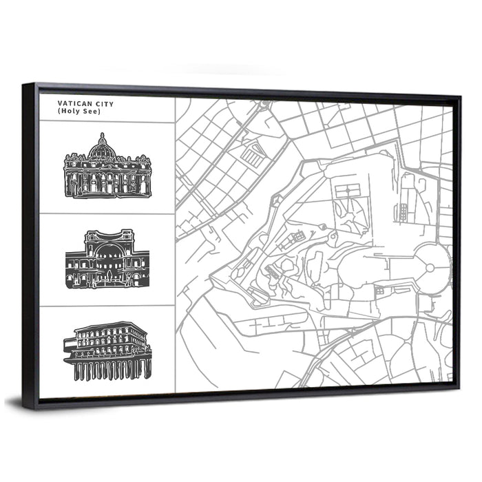 Vatican City Line Map Wall Art as a framed canvas