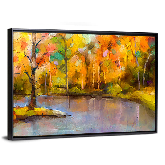 Golden Lake Island Tree Wall Art as a framed canvas