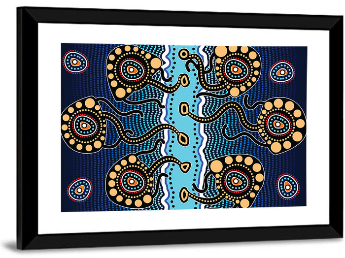 Blue Jellyfish Dot Pattern Wall Art as a framed print