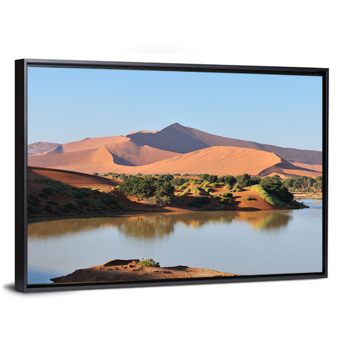 Flooded Sossusvlei Reflection Wall Art as a framed canvas
