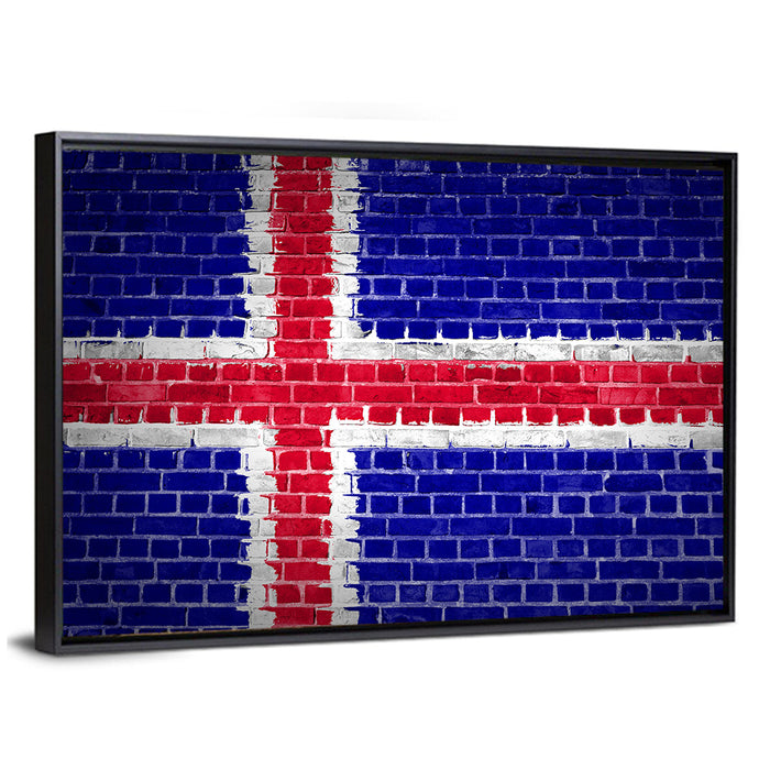 Iceland Flag on Brick Wall Art as a framed canvas