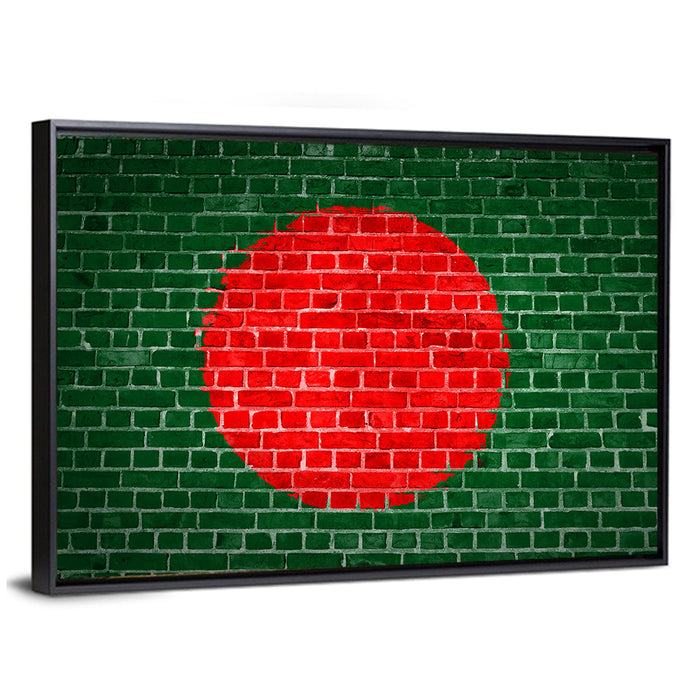 Bangladesh Flag on Brick Wall Art as a framed canvas