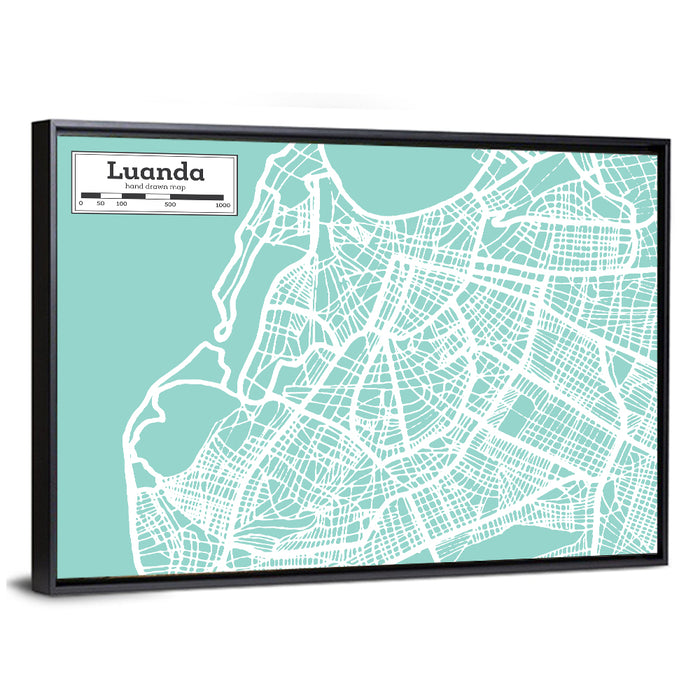 Luanda Hand-drawn City Map Wall Art as a framed canvas
