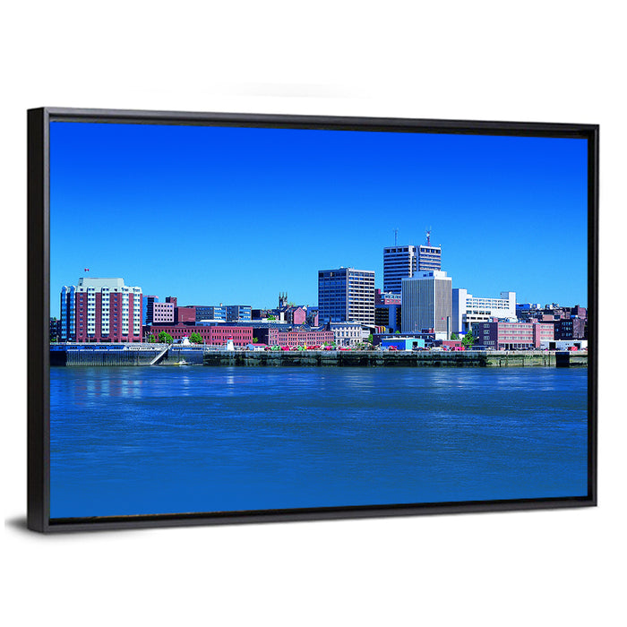 Saint John Harbor Skyline Wall Art as a framed canvas