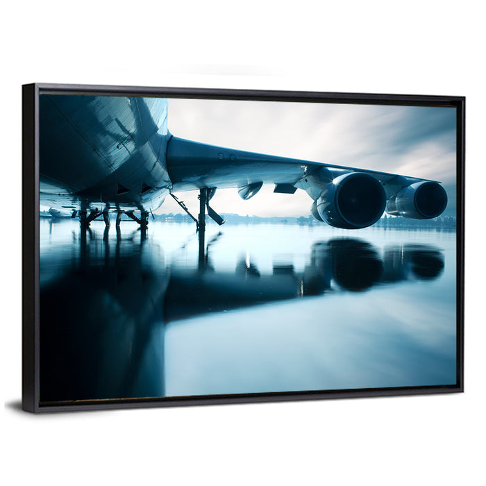 Aircraft Over Reflective Water Wall Art as a framed canvas