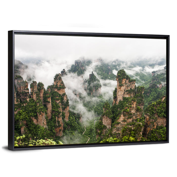 Foggy Zhangjiajie Peaks Wall Art as a framed canvas