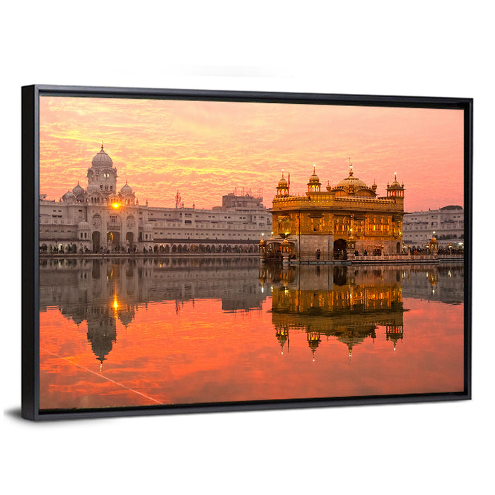 Golden Temple at Sunset Wall Art as a framed canvas