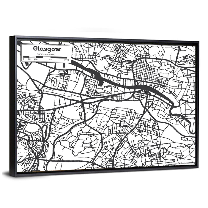 Glasgow City Map Wall Art as a framed canvas