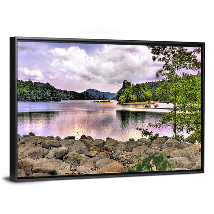 Glenville Lake Shoreline Wall Art as a framed canvas