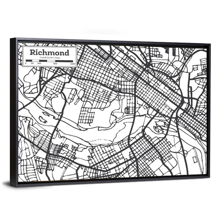 Richmond City Grid Map Wall Art as a framed canvas