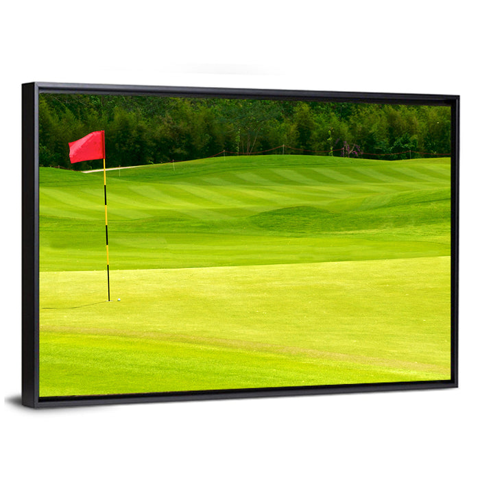 Red Golf Flag on the Green Wall Art as a framed canvas