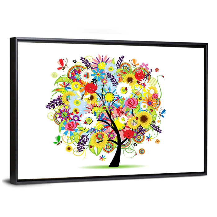 Colorful Floral Tree with Butterflies Wall Art as a framed canvas