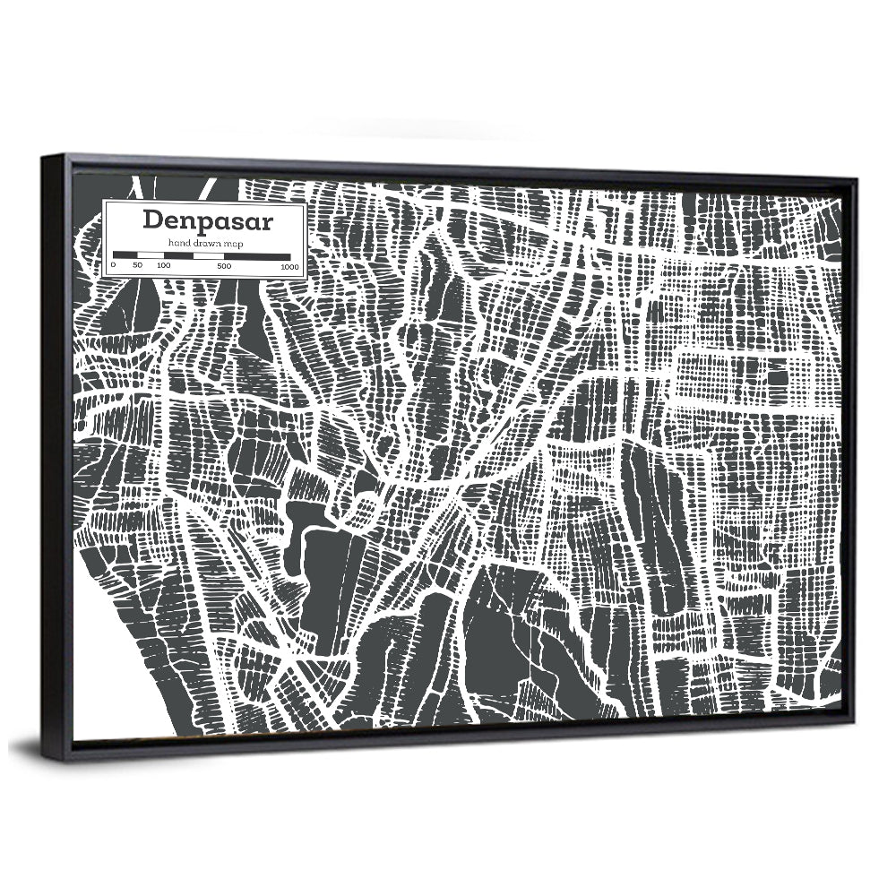 Denpasar City Map Wall Art
