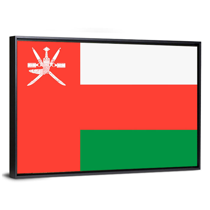 Oman Flag with Khanjar Emblem Wall Art as a framed canvas