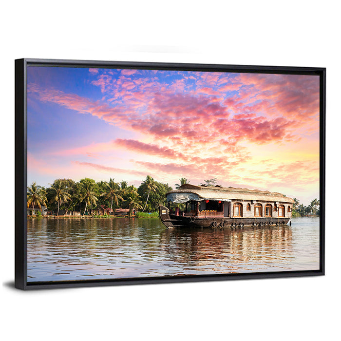Houseboat at Sunset Wall Art as a framed canvas