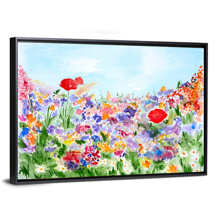 Wildflower Meadow Watercolor Wall Art as a framed canvas