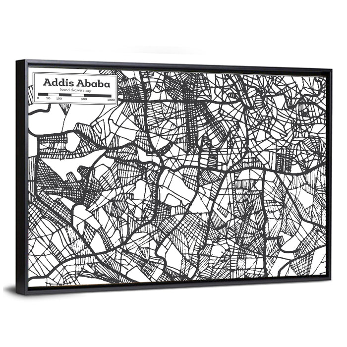 Addis Ababa Hand-drawn Map Wall Art as a framed canvas