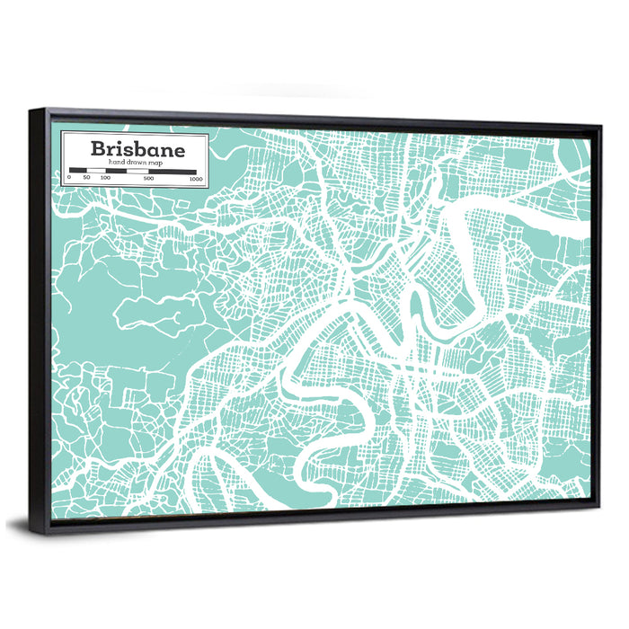 Brisbane City Map Wall Art as a framed canvas