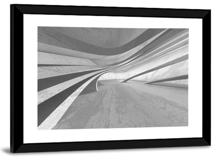 Empty Curved Concrete Hallway Wall Art as a framed print