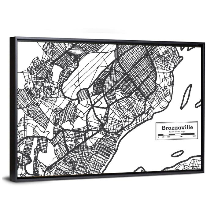 Brazzaville Hand-drawn Map Wall Art as a framed canvas