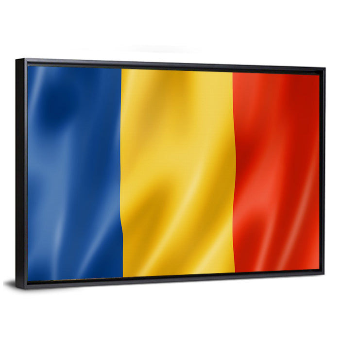 Romanian Tricolor Flag Wall Art as a framed canvas