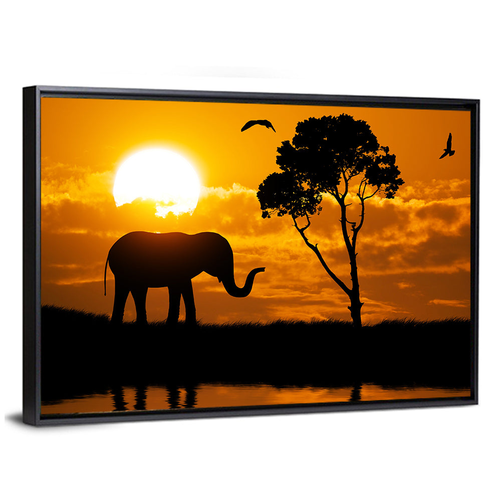 Silhouette Of Elephant Wall Art