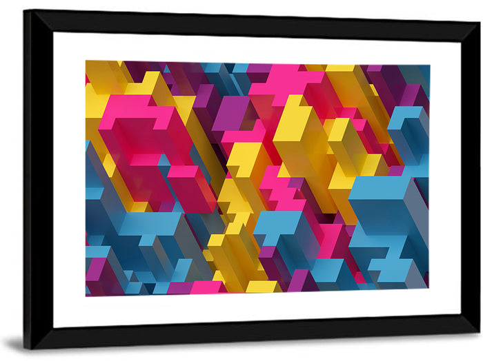 Isometric Voxel Cluster Wall Art as a framed print