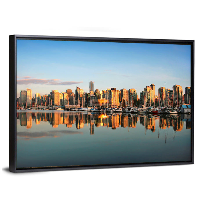 Coal Harbour Vancouver Skyline Wall Art as a framed canvas