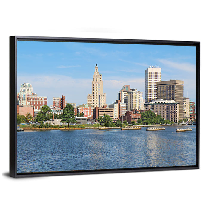 Providence Waterfront Skyline Wall Art as a framed canvas