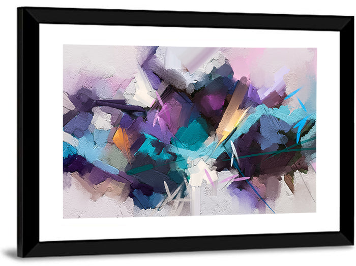Impasto Texture Abstract in Purple and Teal Wall Art as a framed print