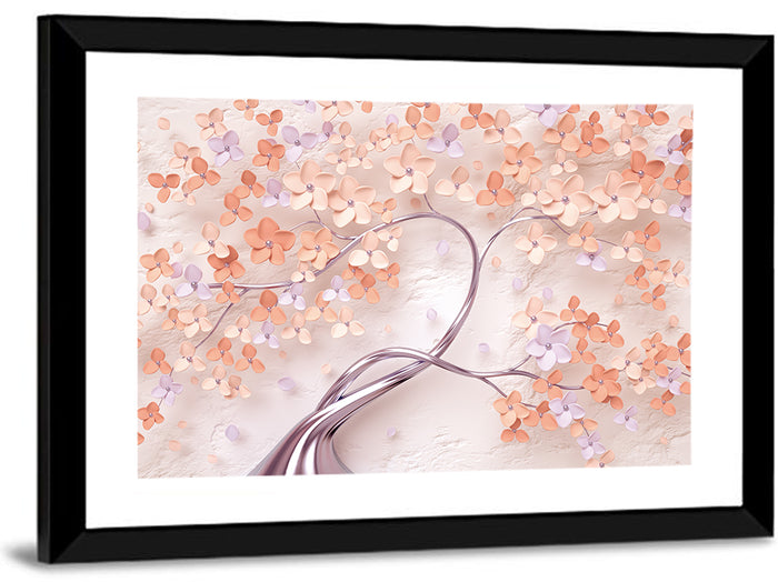 Vintage Silver Branch Blossom Wall Art as a framed print
