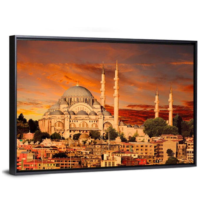 Suleymaniye Mosque at Dusk Wall Art as a framed canvas