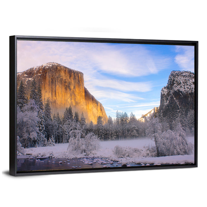 El Capitan in Winter, Yosemite Valley Wall Art as a framed canvas