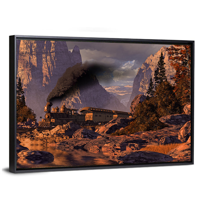Old West Steam Locomotive Wall Art as a framed canvas