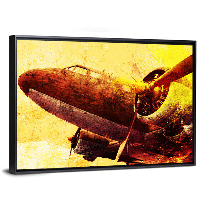 Grunge Military Propeller Plane Wall Art as a framed canvas
