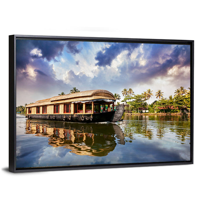 Alleppey Houseboat, Kerala Backwaters Wall Art as a framed canvas