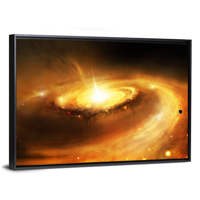 Galaxy Core with Golden Flare Wall Art as a framed canvas