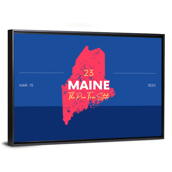 Maine State Map Graphic Wall Art as a framed canvas