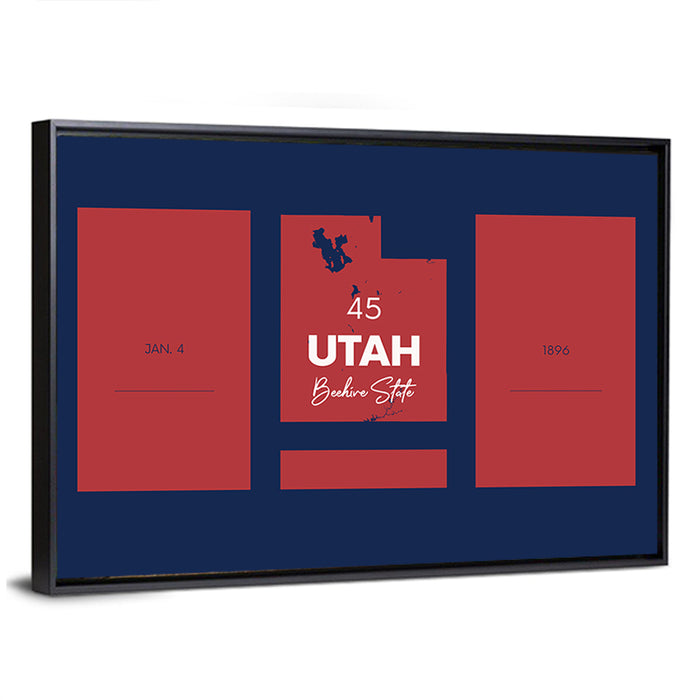 Utah State Map Graphic Wall Art as a framed canvas