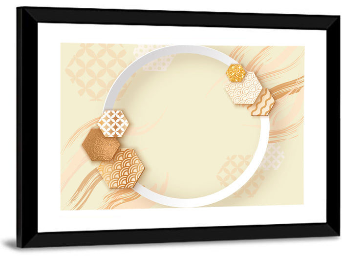 Cream and Gold Geometric Circle Wall Art as a framed print