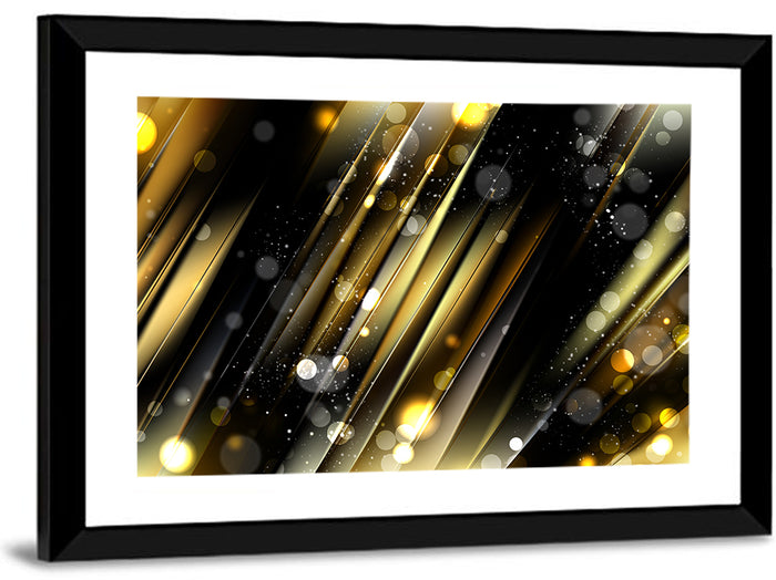 Black and Gold Diagonal Lights Wall Art as a framed print
