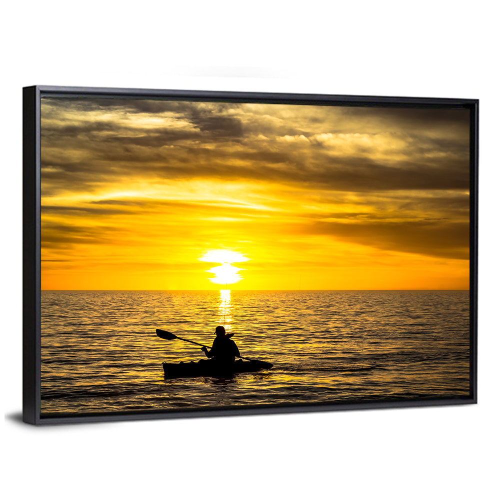 Fisherman In Ocean Sunset Wall Art