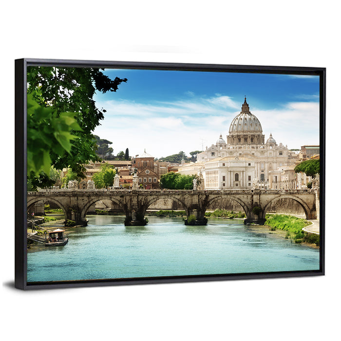 Tiber View with St. Peter's Basilica Wall Art as a framed canvas