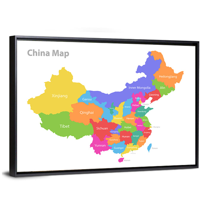 Map of China Wall Art as a framed canvas